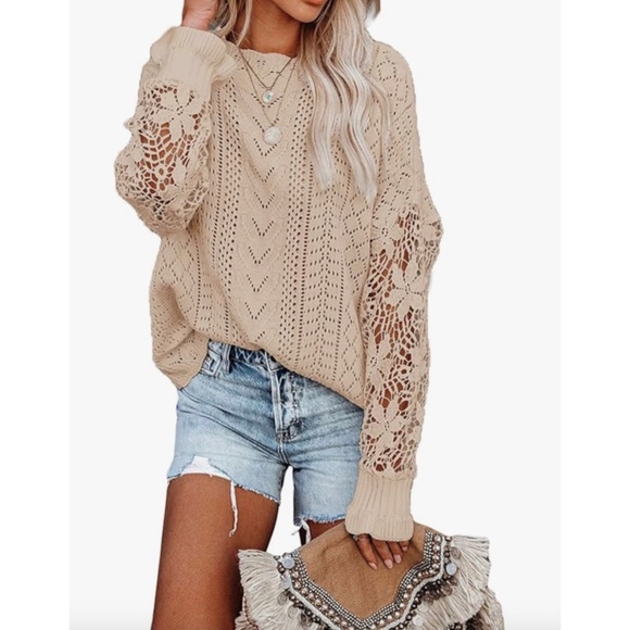 AlvaQ Women’s Cream Crochet Lace Sweater (Size XL) - Picture 5 of 9